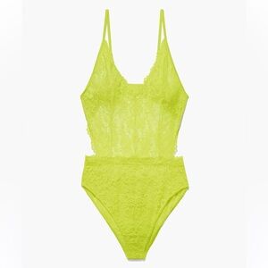 Savage X Fenty | NWT Floral Lace Teddy Neon Bodysuit Size Small